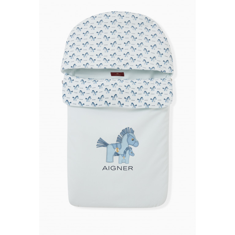 AIGNER - Horse Graphic Print Baby Nest in Cotton Blue