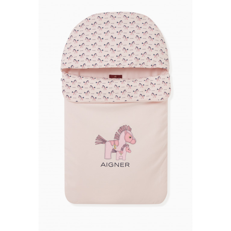 AIGNER - Horse Graphic Print Baby Nest in Cotton Pink