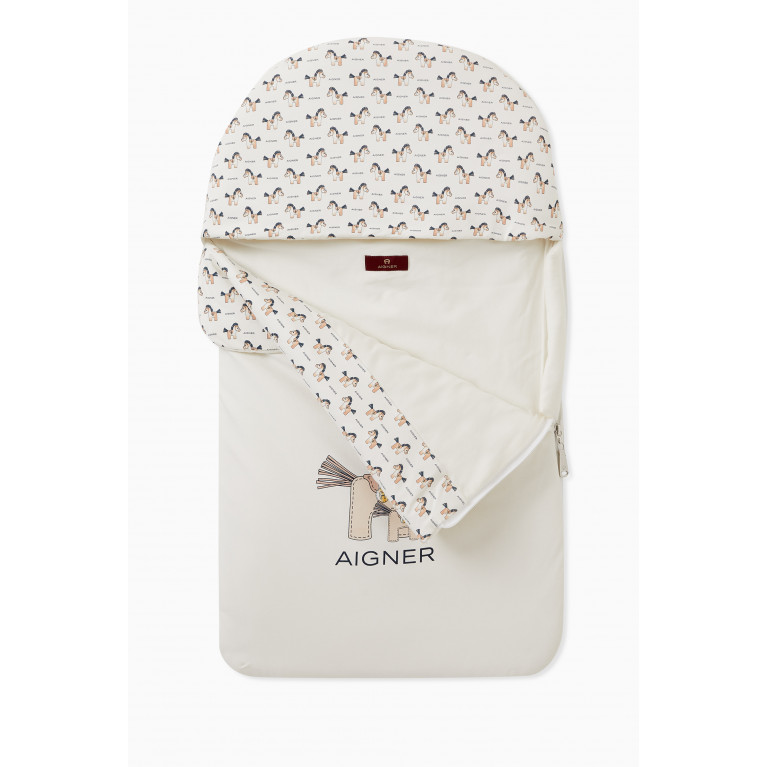 AIGNER - Horse Graphic Print Baby Nest in Cotton Neutral