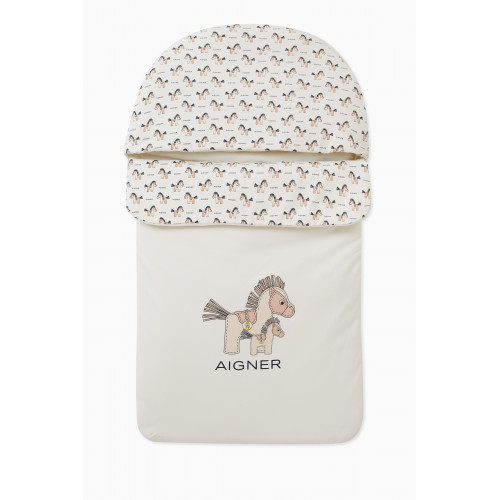 AIGNER - Horse Graphic Print Baby Nest in Cotton Neutral