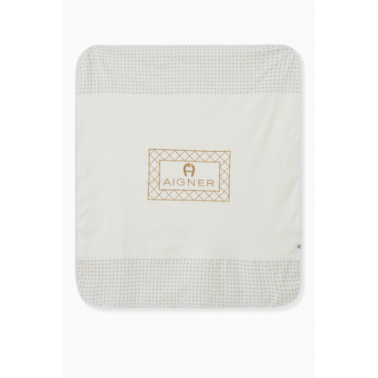 AIGNER - Logo Embroidered Baby Blanket in Pima Cotton Blue
