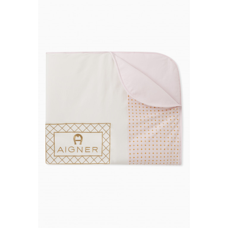 AIGNER - Logo Embroidered Baby Blanket in Pima Cotton Pink