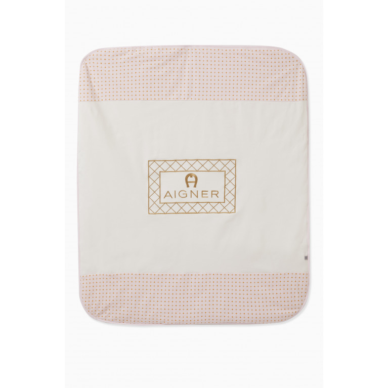 AIGNER - Logo Embroidered Baby Blanket in Pima Cotton Pink