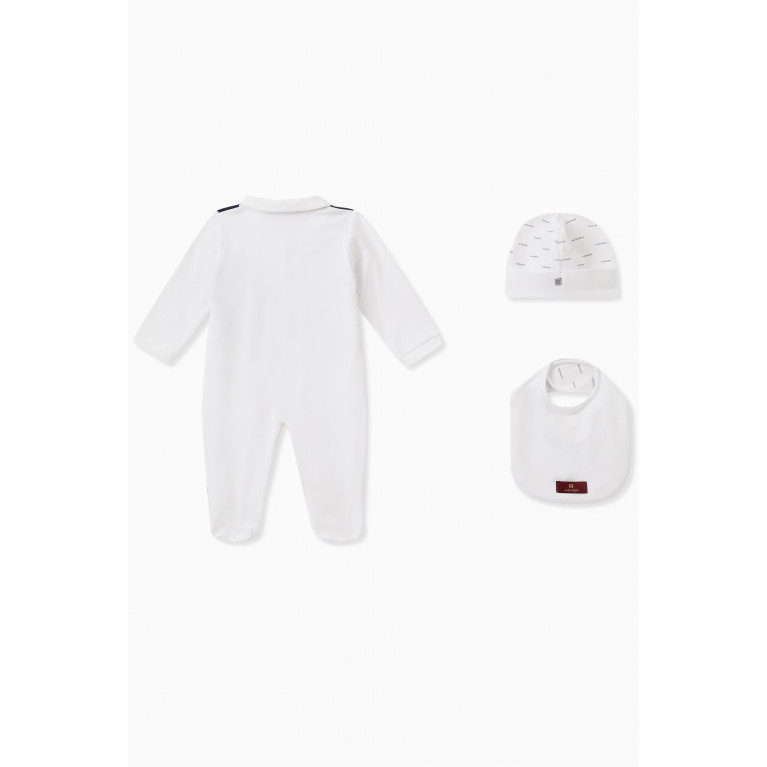 AIGNER - Logo Sleepsuit, Hat & Bib Set in Cotton Jersey