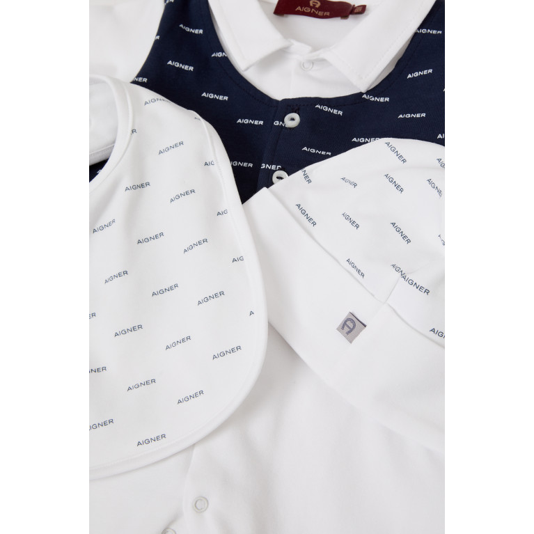 AIGNER - Logo Sleepsuit, Hat & Bib Set in Cotton Jersey