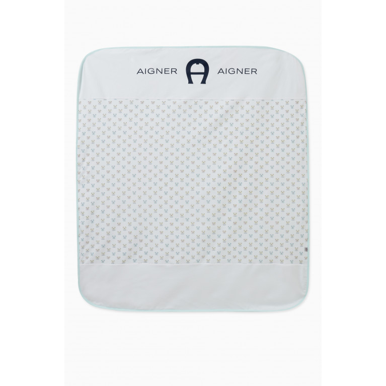 AIGNER - Logo Print Blanket in Cotton Blue