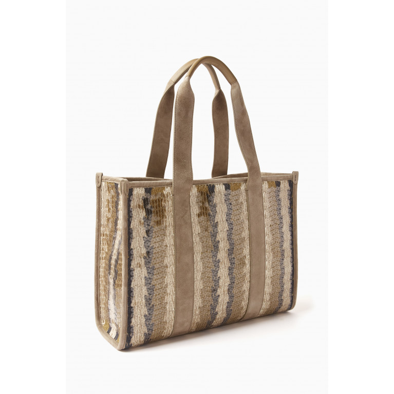 Brunello Cucinelli - Dazzling Embroidery Shopper Bag in in Suede & Jute-cotton Yarn
