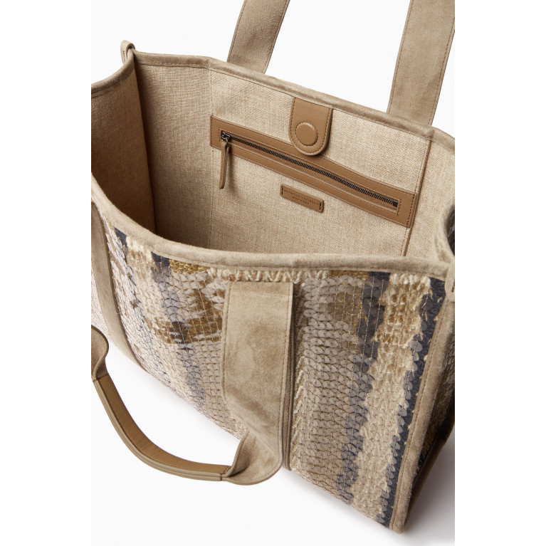 Brunello Cucinelli - Dazzling Embroidery Shopper Bag in in Suede & Jute-cotton Yarn