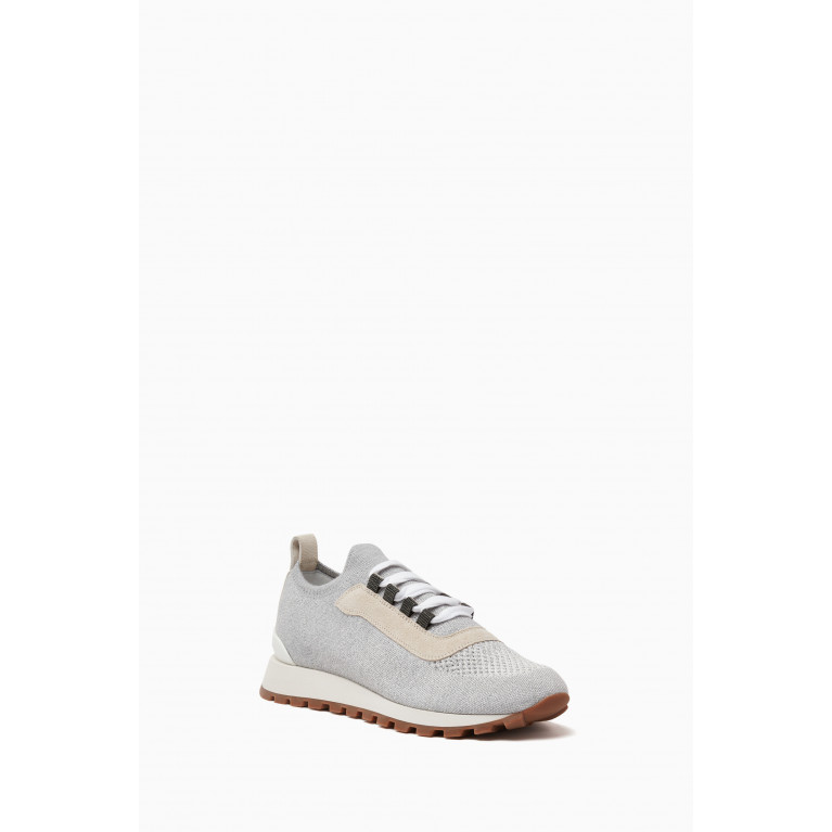 Brunello Cucinelli - Embellished Lace-up Sneakers in Knit & Suede