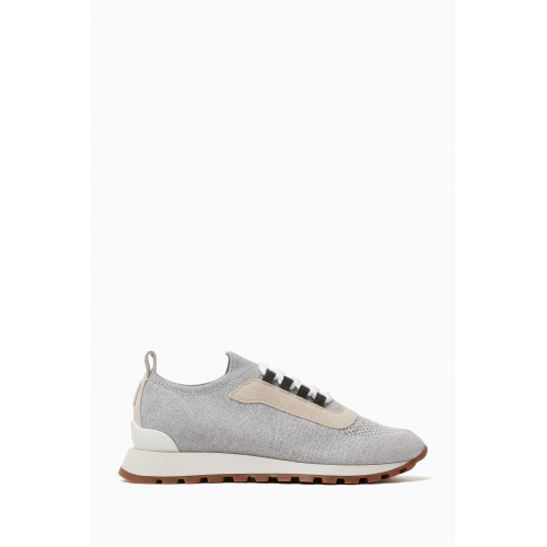 Brunello Cucinelli - Embellished Lace-up Sneakers in Knit & Suede