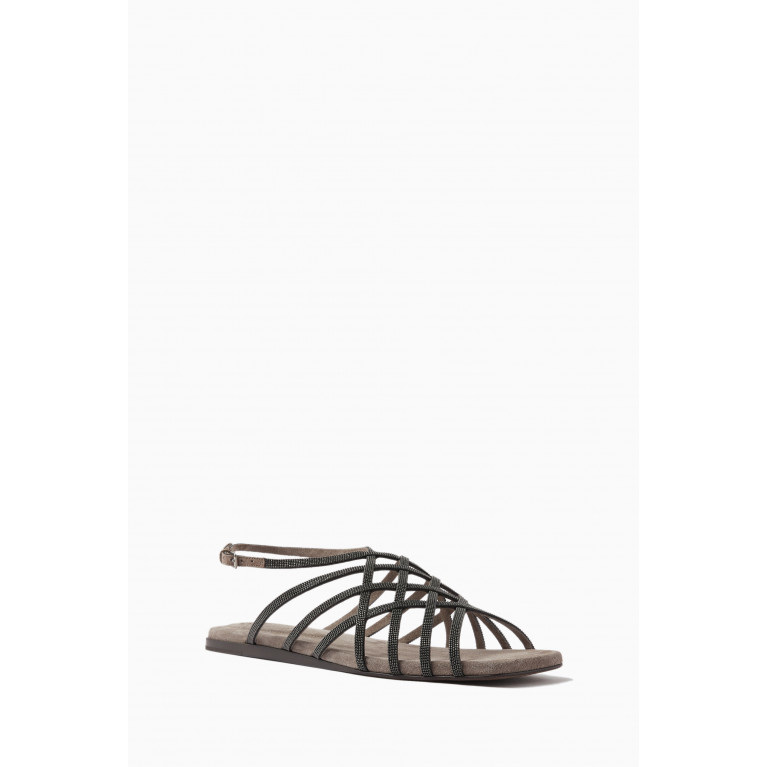 Brunello Cucinelli - Precious Net Straps Sandals in Suede
