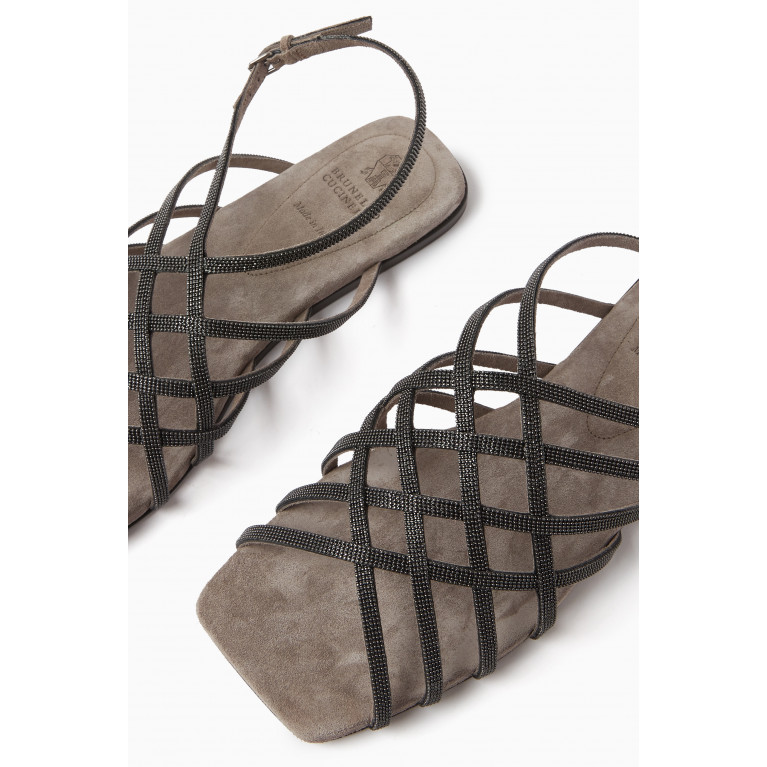Brunello Cucinelli - Precious Net Straps Sandals in Suede