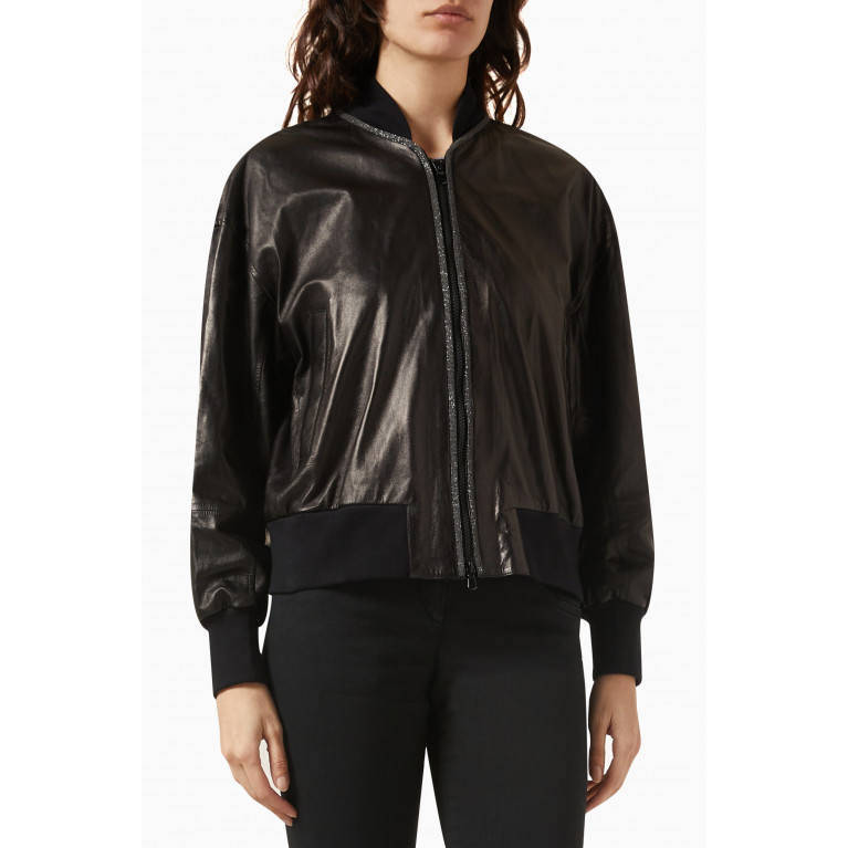 Brunello Cucinelli - Cropped Bomber Jacket in Leather