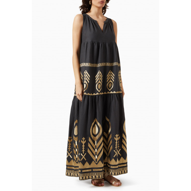 Kori - Embroidered Maxi Dress in Linen