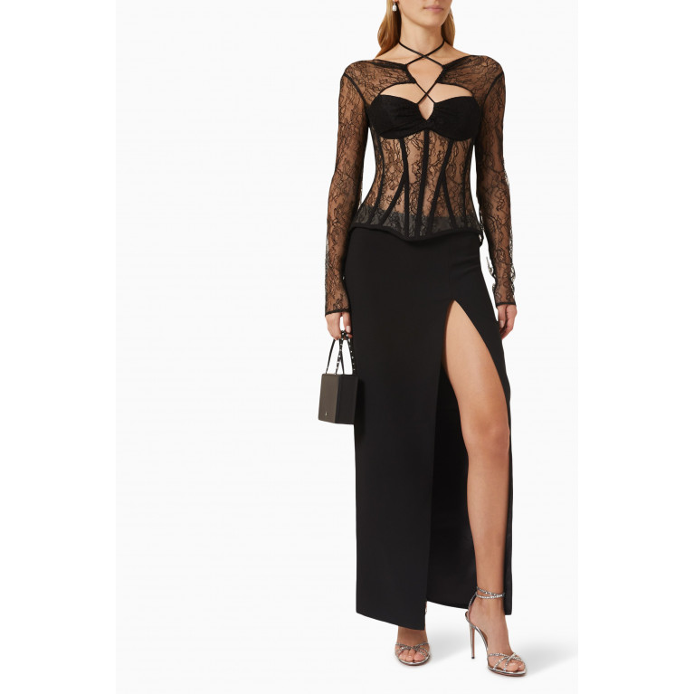Rozie Corsets - Side Slit Maxi Skirt in Crepe