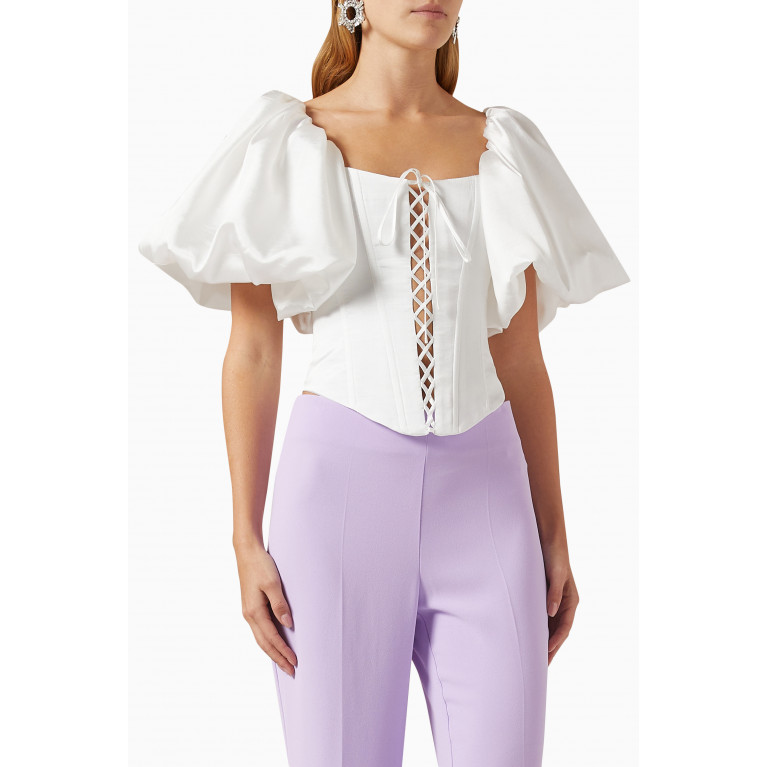 Rozie Corsets - Puff-sleeve Lace Corset Top in Taffeta