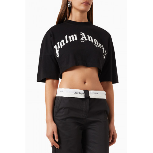 Palm Angels - Curved Logo Zipped Crop T-shirt in Cotton-jersey