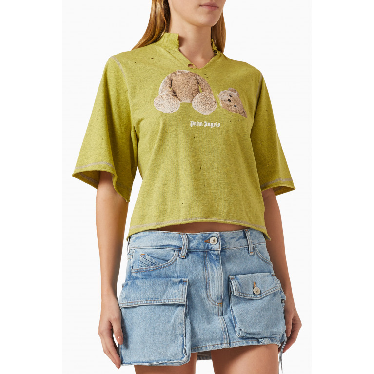 Palm Angels - Distressed Bear Crop Top in Jersey