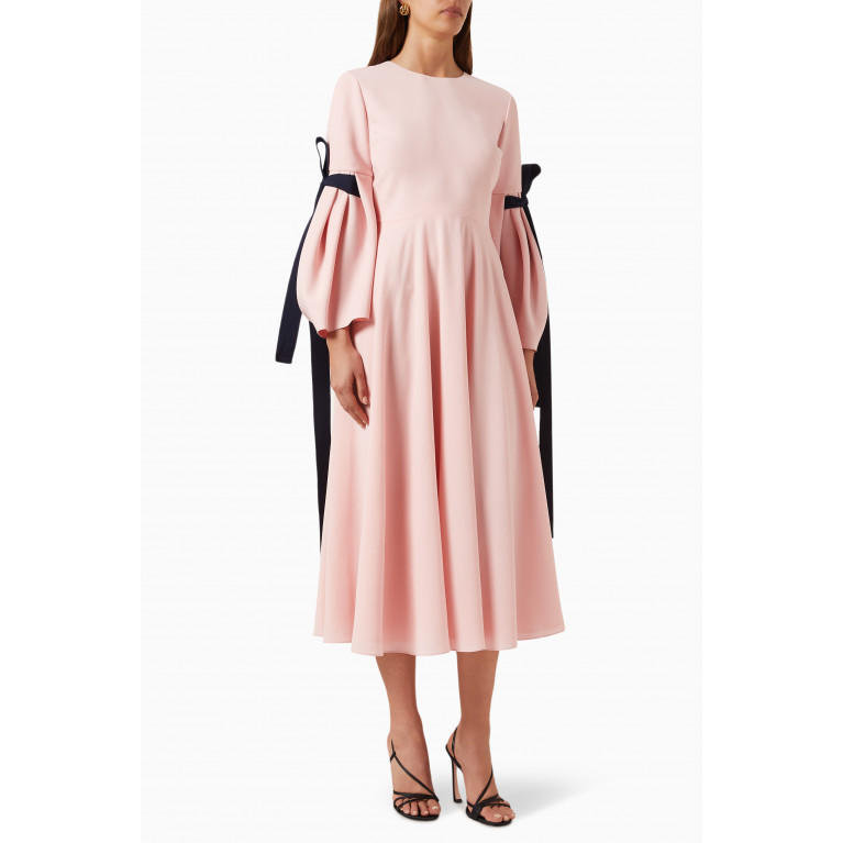 Roksanda - Bow Sleeves Midi Dress in Crepe