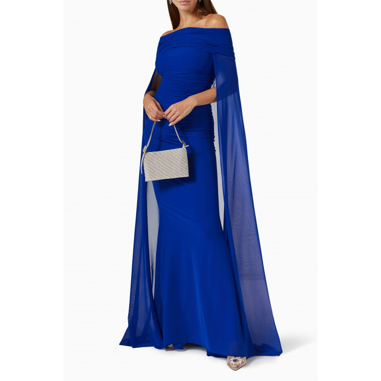 Talbot Runhof - Off-shoulder Cape Gown in Stretch-tulle