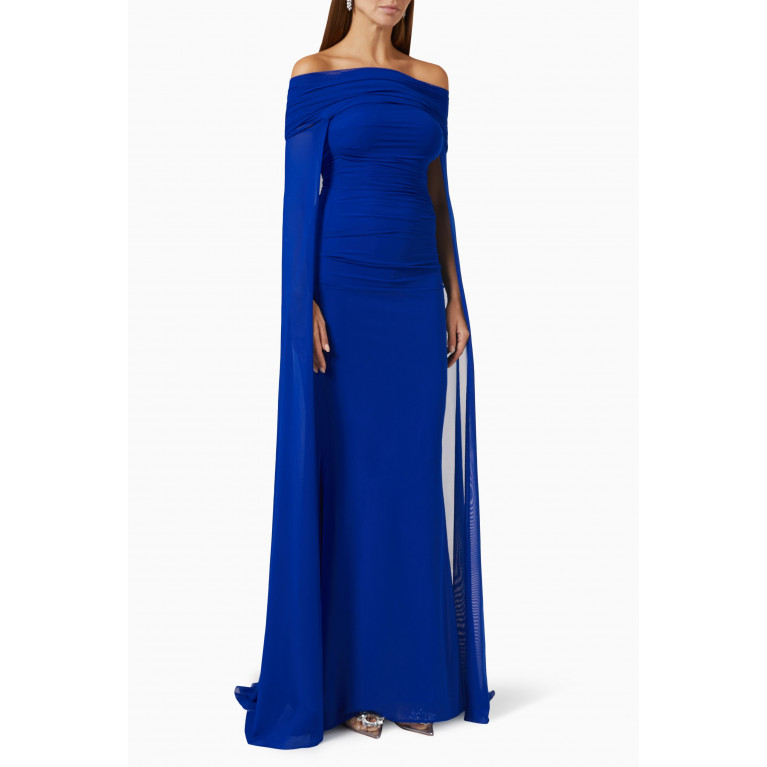 Talbot Runhof - Off-shoulder Cape Gown in Stretch-tulle