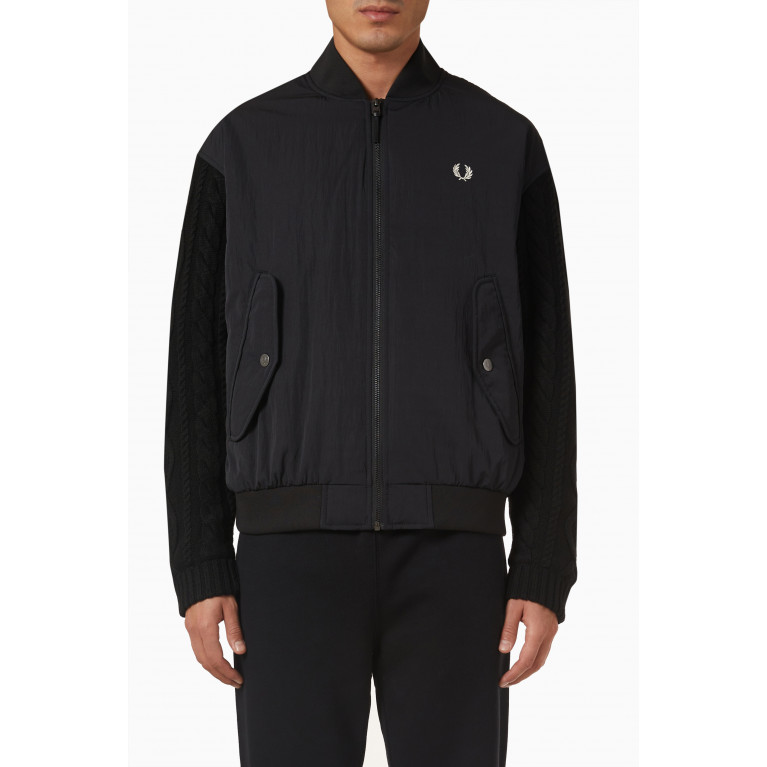 Fred Perry - Logo Bomber Jacket in Cable Knit & Nylon