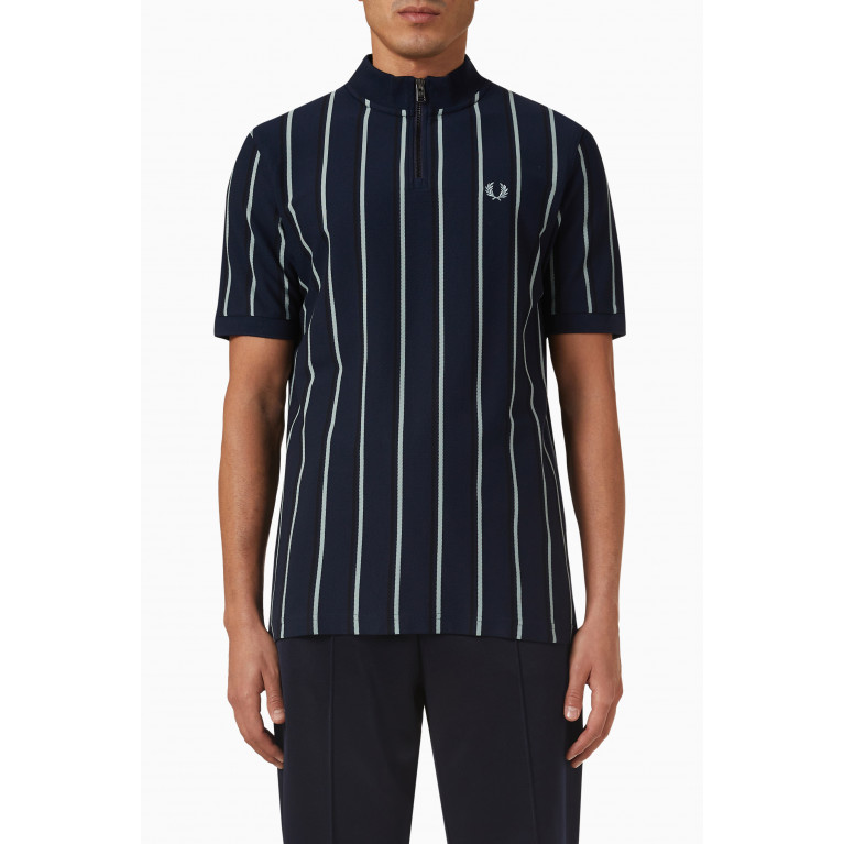 Fred Perry - Striped Half-zip Polo in Cotton Pique