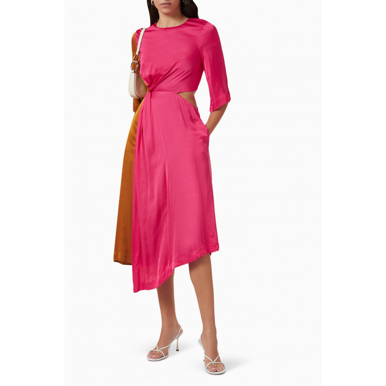 Aniic - Dakota Midi Dress in Colour-block Satin