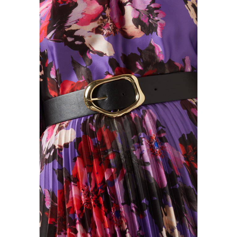 Setre - Floral-print Pleated Midi Dress in Satin