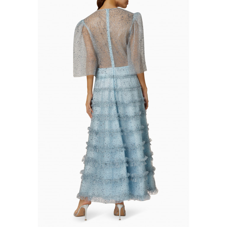 Costarellos - Lucia Ruffle Dress in Glitter Flocked Tulle