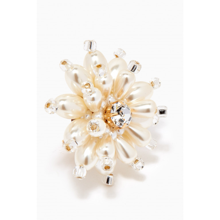 VANINA - Les Bouquet Fleuri Clip-on Pearl Studs in Gold-plated Brass White