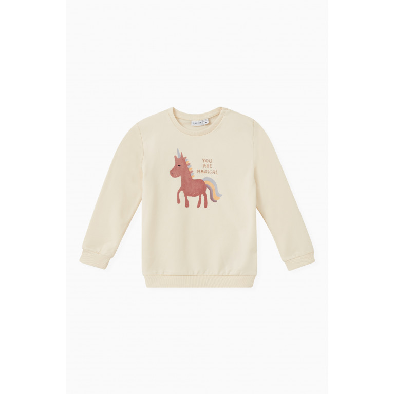 Name It - Unicorn Print Sweatshirt in Organic Cotton Neutral