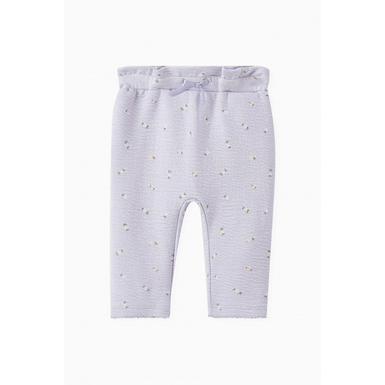 Name It - Floral Print Trousers in Organic Cotton Blend Purple