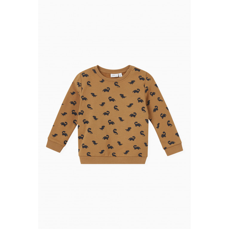 Name It - Dinosaur Print Sweatshirt in Organic Cotton Brown