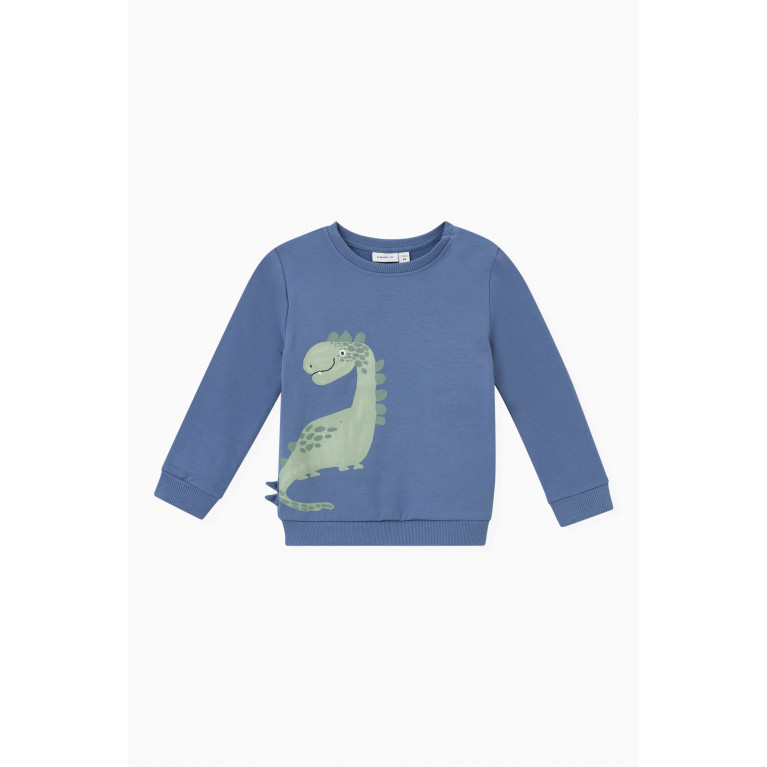 Name It - Dinosaur Print Sweatshirt in Organic Cotton Blue