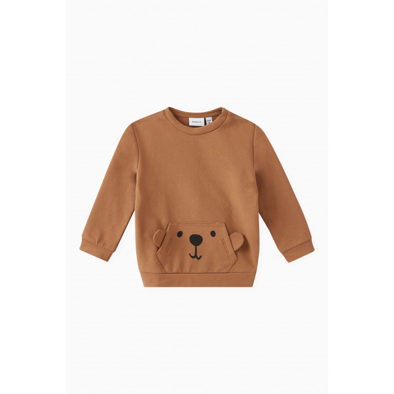 Name It - Teddy Bear Sweatshirt in Organic Cotton Brown