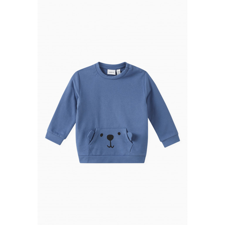 Name It - Teddy Bear Sweatshirt in Organic Cotton Blue