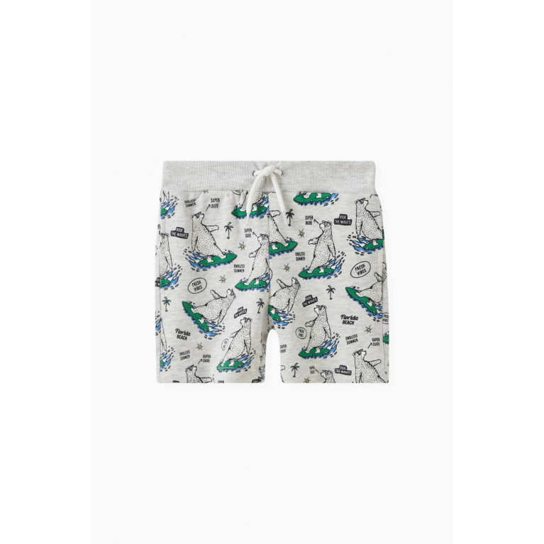 Name It - Jesse Graphic-printed Shorts in Cotton Grey