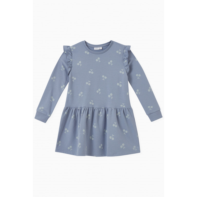 Name It - Cherry Print Sweater Dress in Cotton Blue