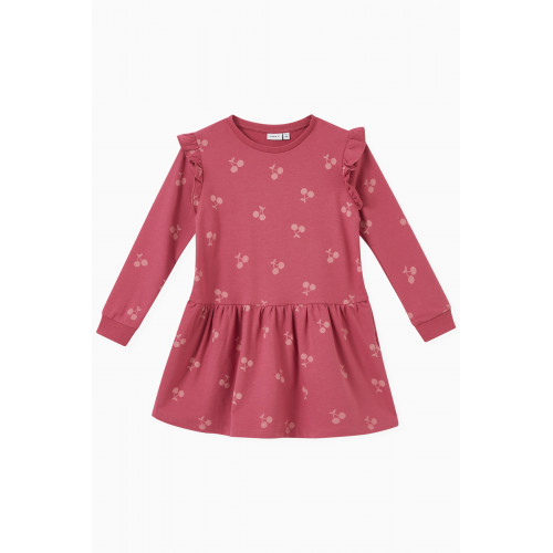 Name It - Cherry Print Sweater Dress in Cotton Pink