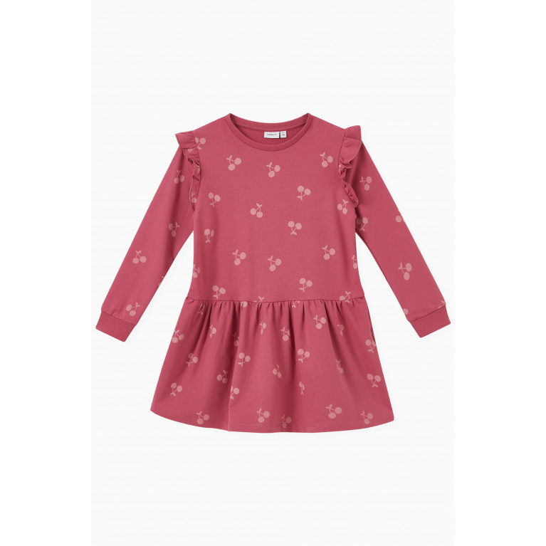 Name It - Cherry Print Sweater Dress in Cotton Pink