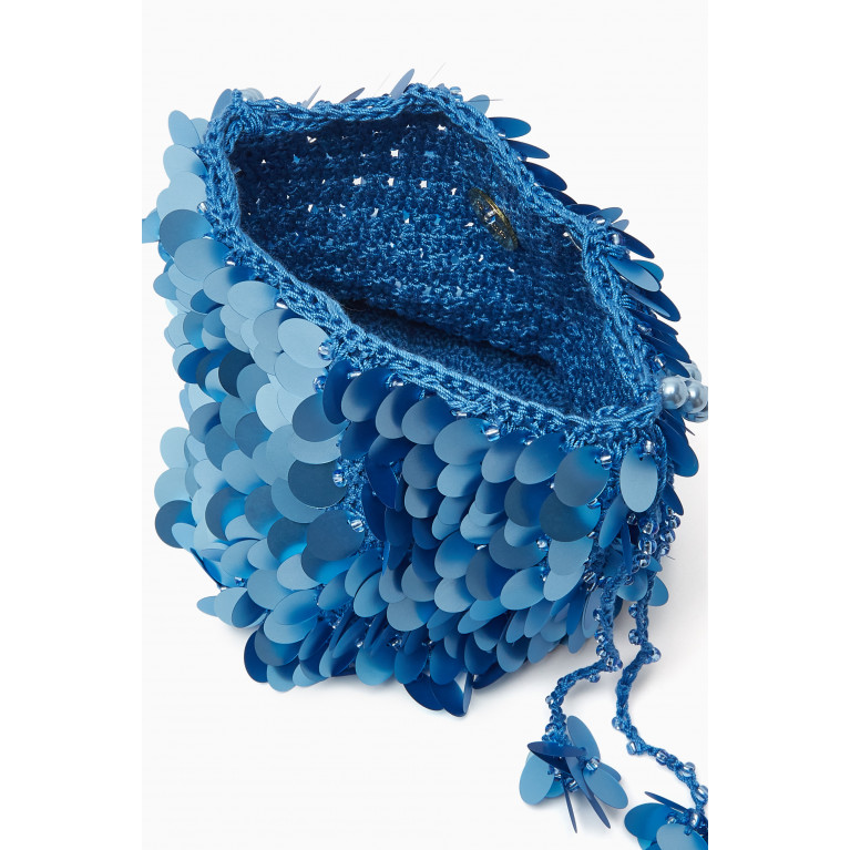 VANINA - Nuit Scintillantes Bucket Bag in Sequin Knit Blue
