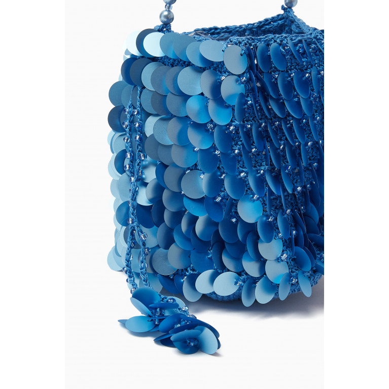 VANINA - Nuit Scintillantes Bucket Bag in Sequin Knit Blue