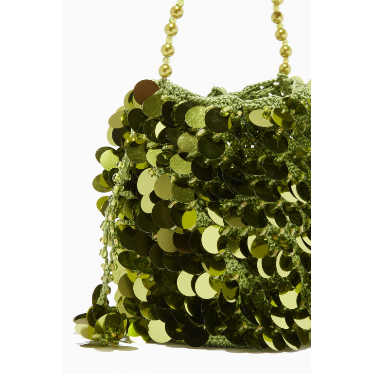 VANINA - Nuit Scintillantes Bucket Bag in Sequin Knit Green