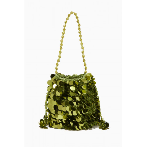 VANINA - Nuit Scintillantes Bucket Bag in Sequin Knit Green
