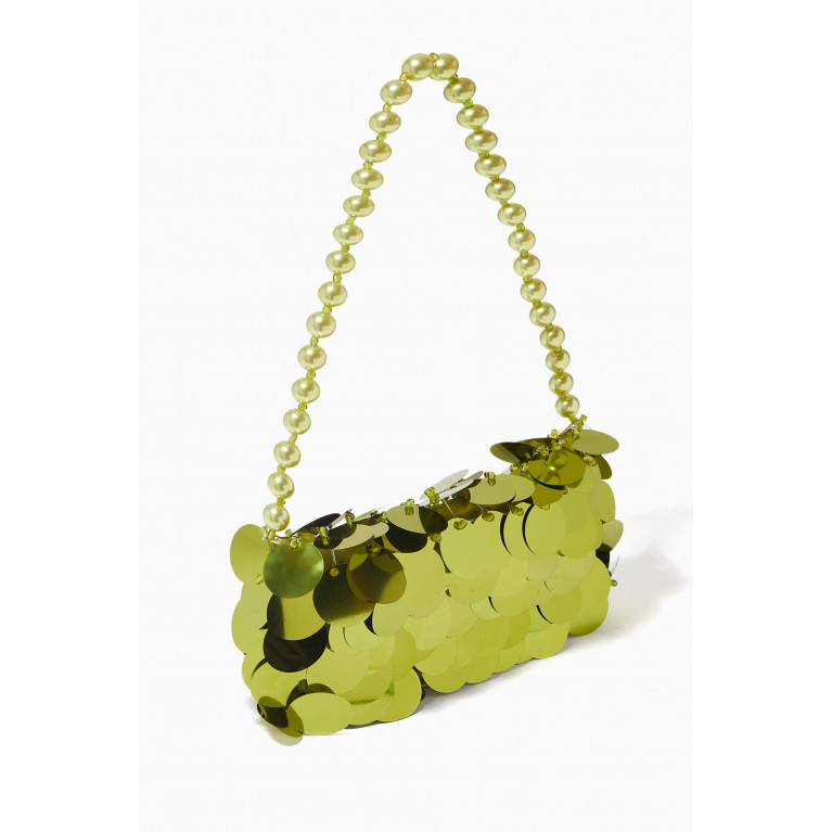VANINA - Nuit Scintillante Baguette Bag in Metallic Sequin Green