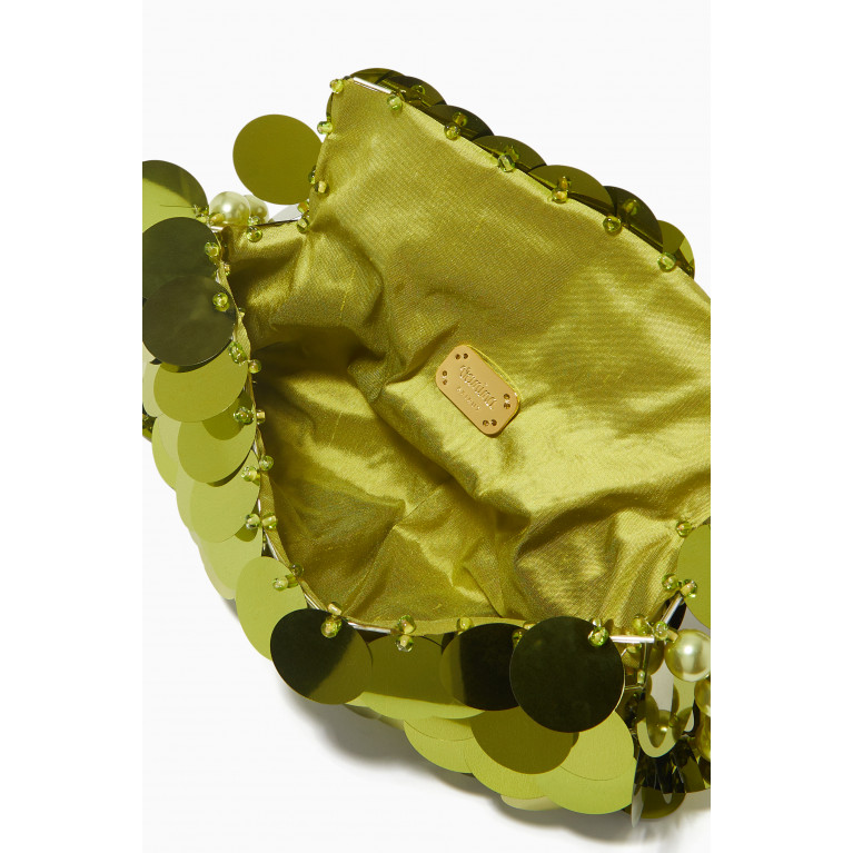 VANINA - Nuit Scintillante Baguette Bag in Metallic Sequin Green