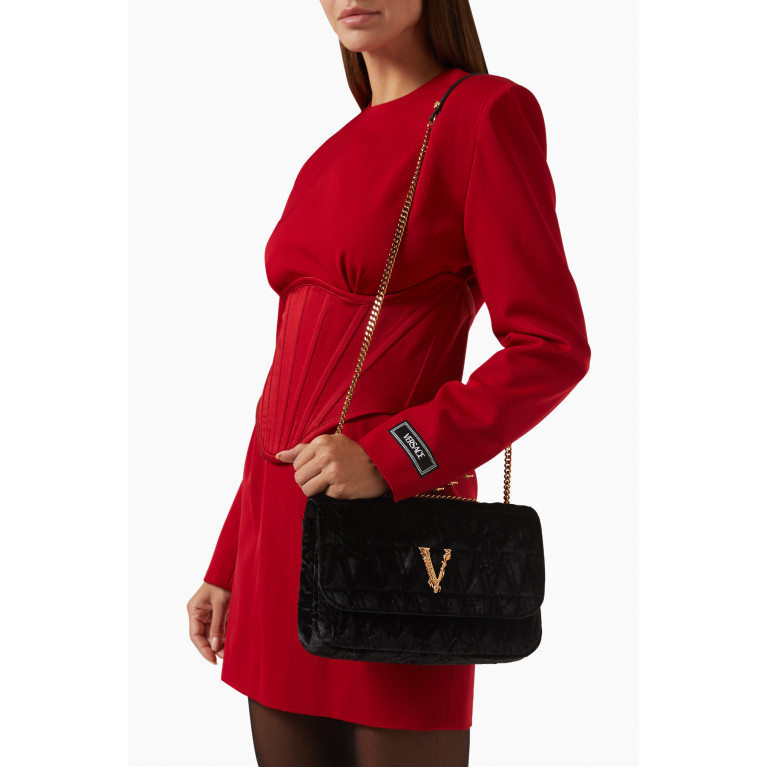 Versace - Medium Vertus Shoulder Bag in Quilted & Crushed Velvet