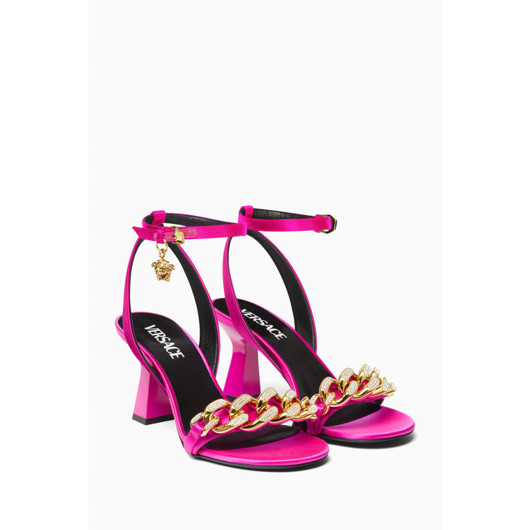 Versace - Chain Embellished 70 Heel Sandals in Satin