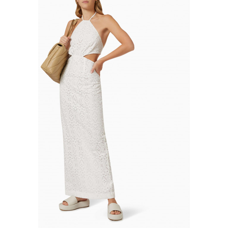 Rumer - Sienna Halter Maxi Dress in Broderie Anglaise Cotton White